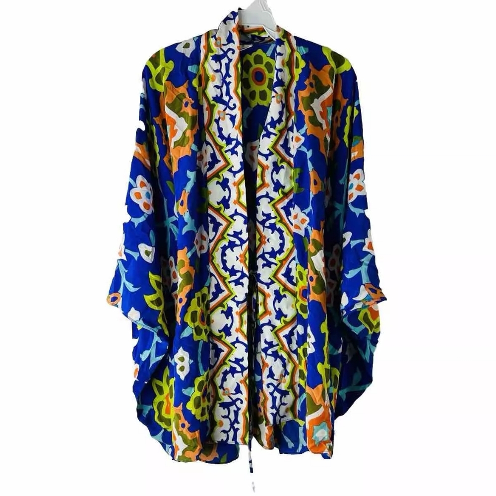 Camilla Silk Rainbow Floral Kimono Shrug Jacket Womens One Size Boho Artsy